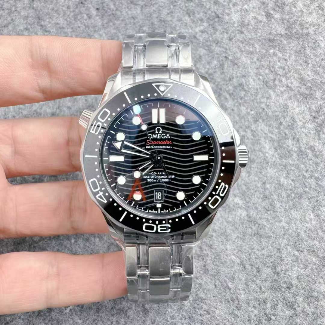 VSF Seamaster 300M V4 front top view — wave dial and full ceramic bezel